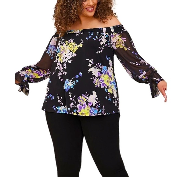 TORRID Black Floral Sheer Off Shoulder Blouse Boho Chic Size Woman’s 1X …Gothic - Picture 4 of 9